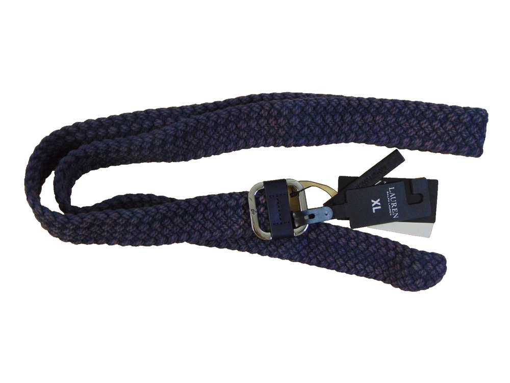 Lauren Ralph Lauren Slide Buckle Woven Belt Summit Navy Leather Trim XL NWT